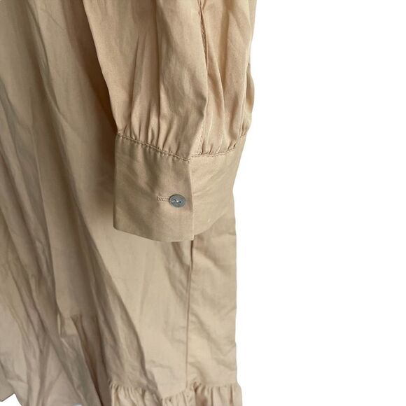 ZARA Cotton Long Sleeve Poplin Midi Dress Camel S - Picture 9 of 16